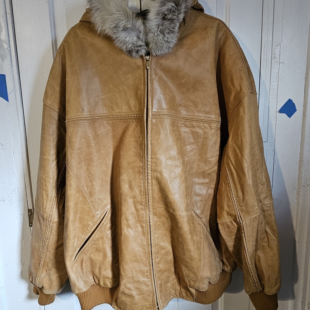 Pelle Pelle Tan Leather Jacket With Fur Hood